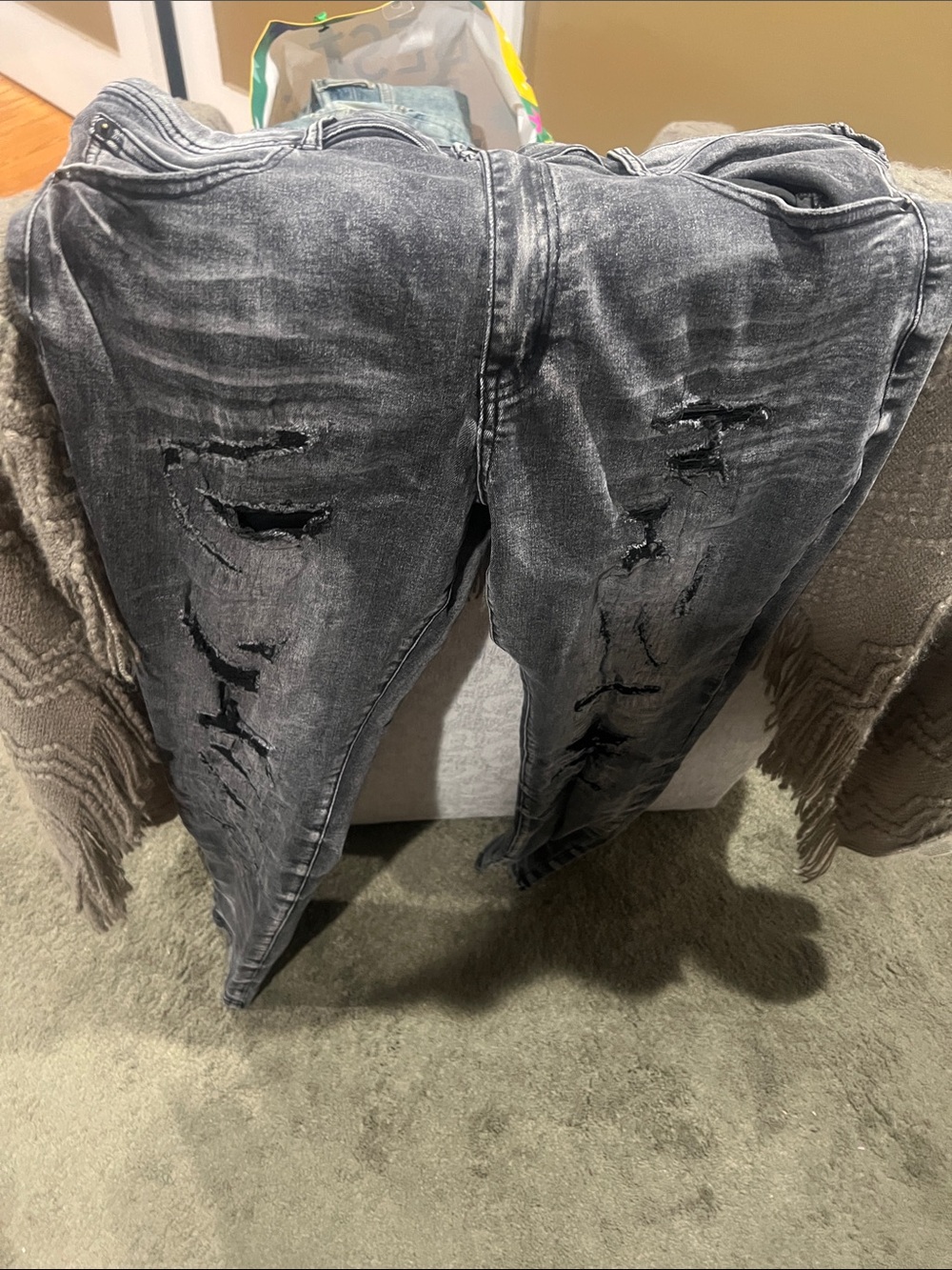 Fashion Nova Men's Washed Black Distressed Skinny Jeans
